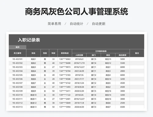 商务风灰色公司人事管理系统