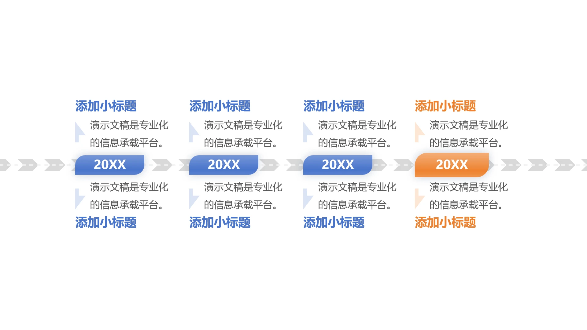 单页四年度数据对比展示PPT模板
