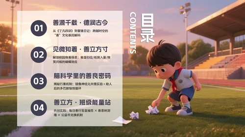 3D卡通风中小学日行一善主题教育PPT模板