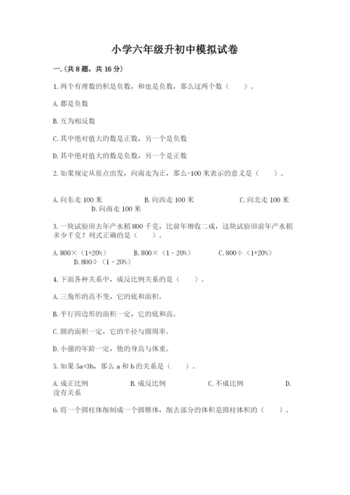 小学六年级升初中模拟试卷【名师系列】.docx