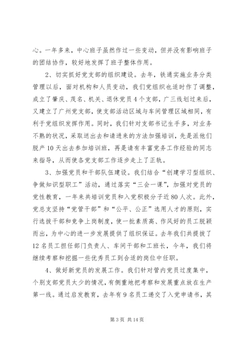 在通信中心第一次代表大会上的总支工作报告.docx