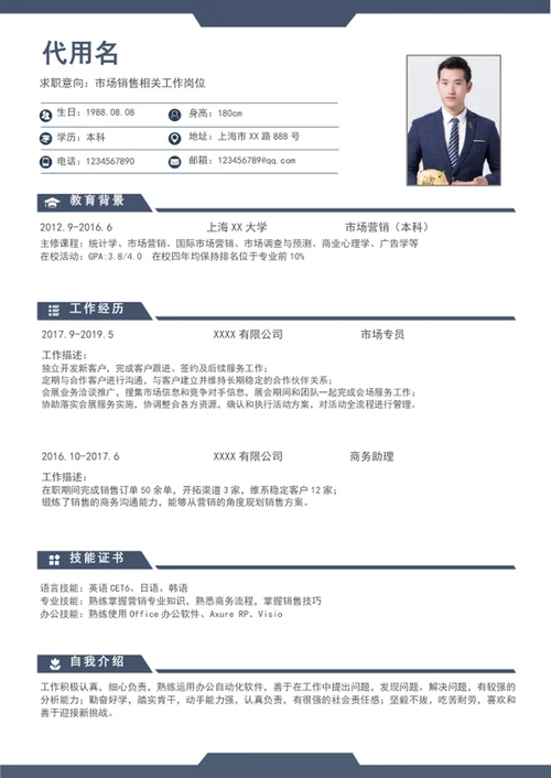 大气市场营销个人简历模板word简历介绍