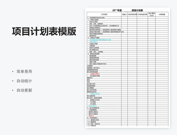 项目计划表模版