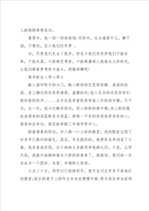 高中新生入学心得总结700字