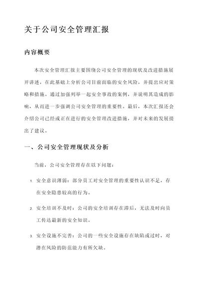 关于公司安全管理汇报