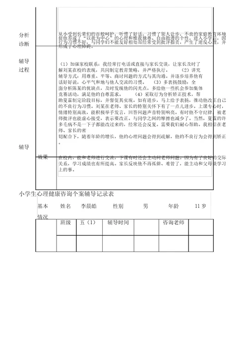 心理健康咨询记录表格