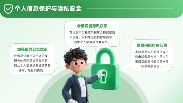 绿色3D风网络安全宣传通用PPT模板