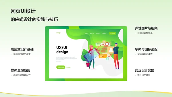 绿色3D风UI设计通用作品集PPT模板