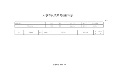 人事专员绩效考核标准