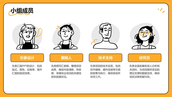 橙色手绘风大学生小组作业汇报PPT模板