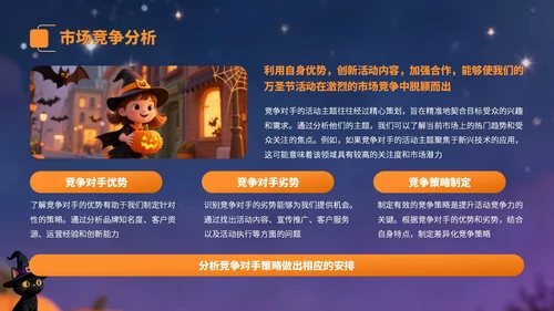 黄紫色卡通风万圣节营销方案PPT
