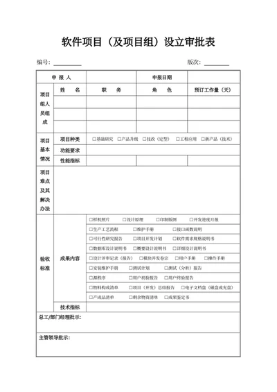 软件项目（及项目组）设立审批表