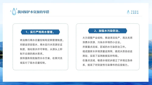蓝色简约山水节约用水点滴在心全国城市节水宣传周