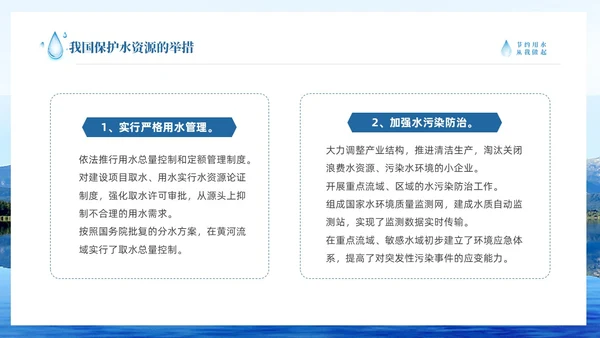 蓝色简约山水节约用水点滴在心全国城市节水宣传周