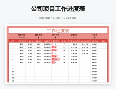公司项目工作进度表