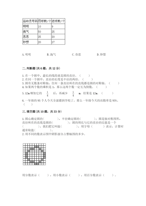 2022六年级上册数学期末考试试卷附答案（预热题）.docx