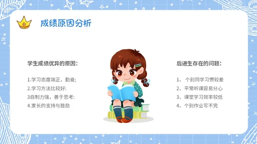 蓝色手绘卡通风格家校齐心共促成长小学家长会期中家长会PPT