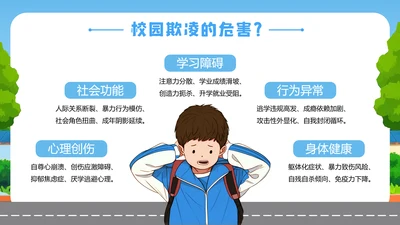 蓝色卡通校园安全预防校园霸凌