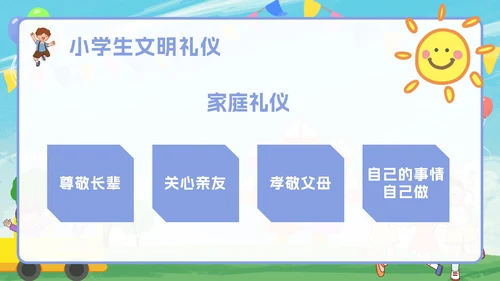 卡通小学生文明礼仪文明礼貌主题班会PPT模板