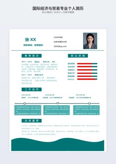 国际经济与贸易专业个人简历