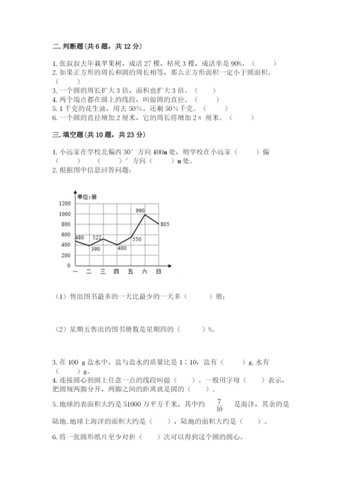 2022六年级上册数学期末考试试卷附答案【模拟题】.docx