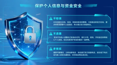 蓝色科技风安全盾牌反诈科普PPT单页