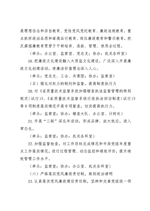 质监局反腐倡廉任务分工意见