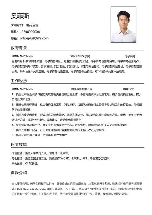 电商运营简历word模板
