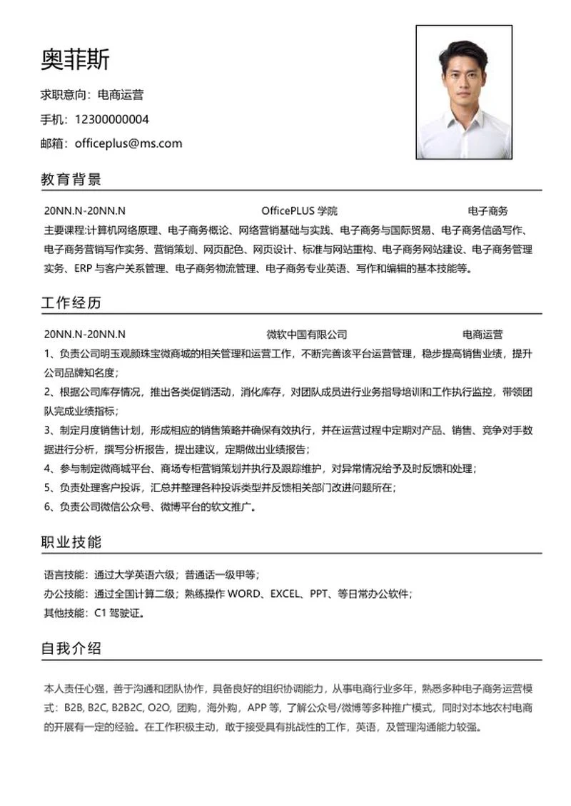 电商运营简历word模板