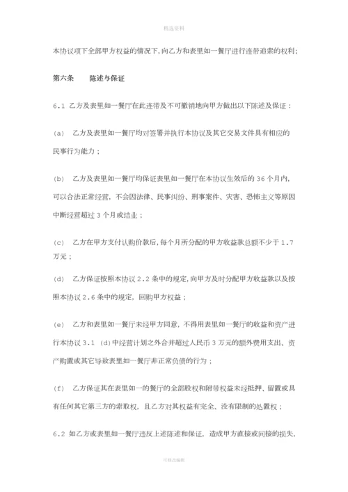 表里如一餐厅收益权投资协议.docx