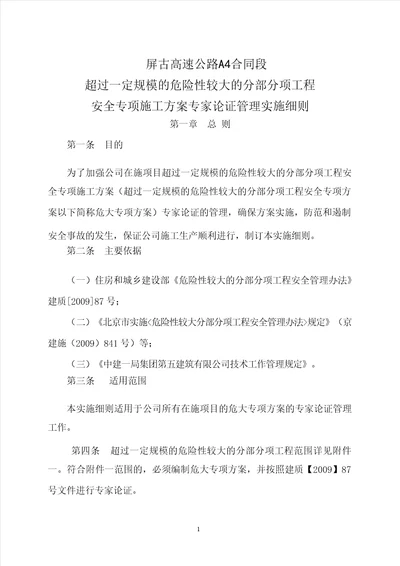 超过一定规模的危险性较大的分部分项工程安全专项施工方案专家论证实施细则