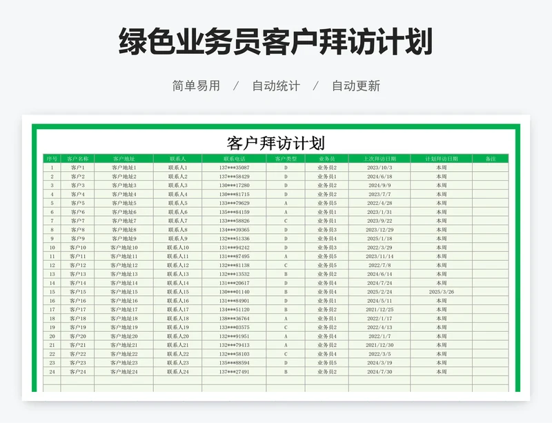 绿色业务员客户拜访计划