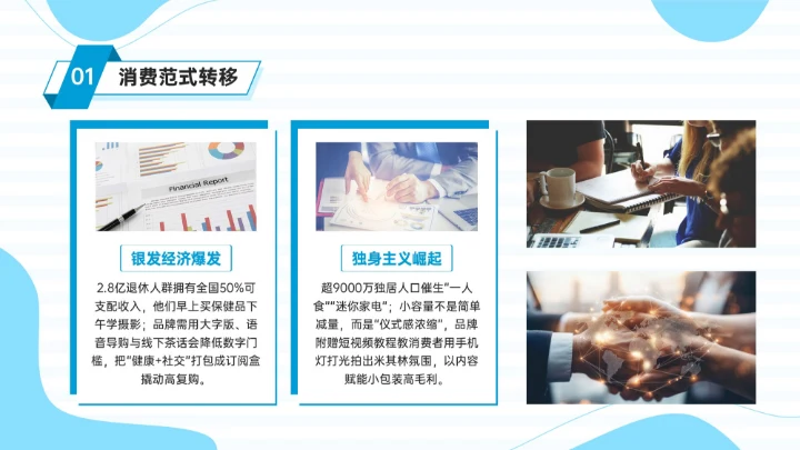 蓝色插画风消费行业变革与新机遇PPT模板