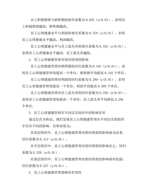 员工心理健康管理对组织绩效的影响