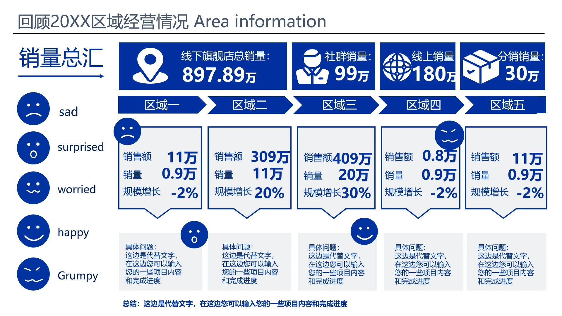蓝色可视化数据逻辑图表区域经营情况分析5项数据分析
