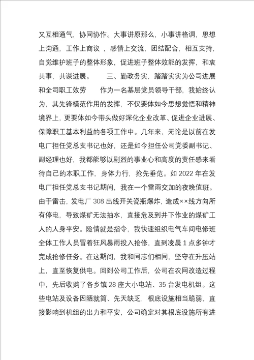国企党委副书记的述职报告