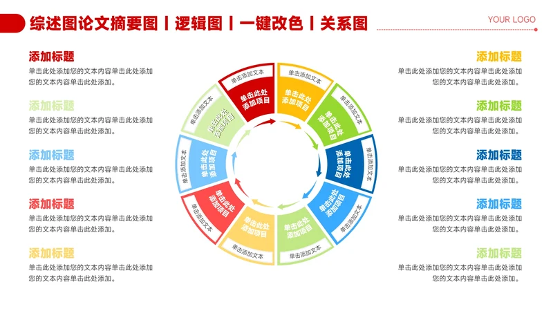 红色简约风10项循环关系图PPT