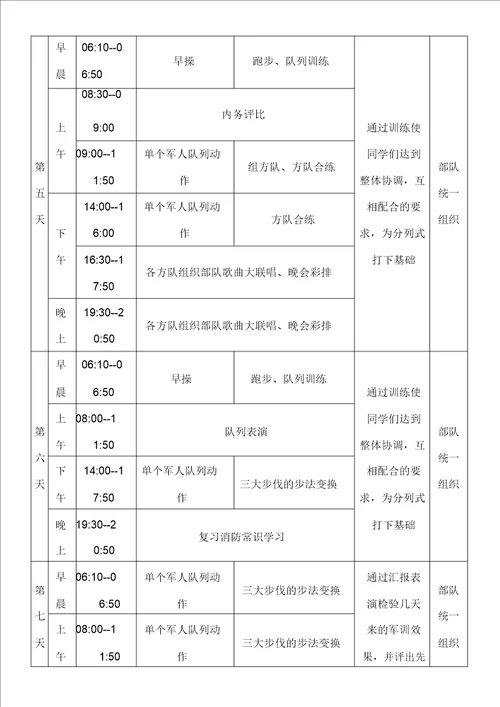 精选学生军训十天训练安排2