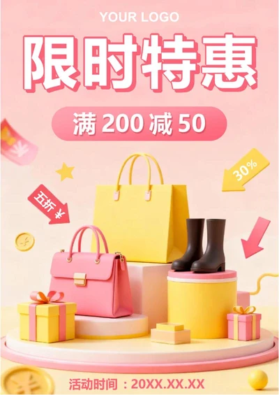 粉色简约3D电商营销大促宣传海报