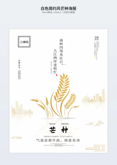 白色简约风芒种海报