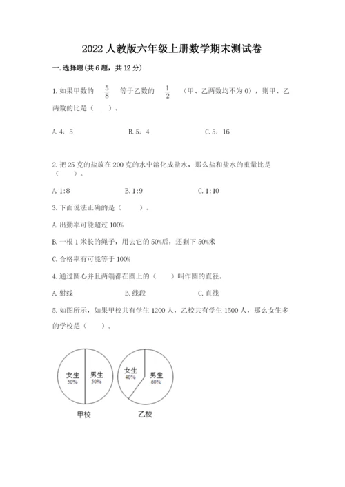 2022人教版六年级上册数学期末测试卷（b卷）word版.docx
