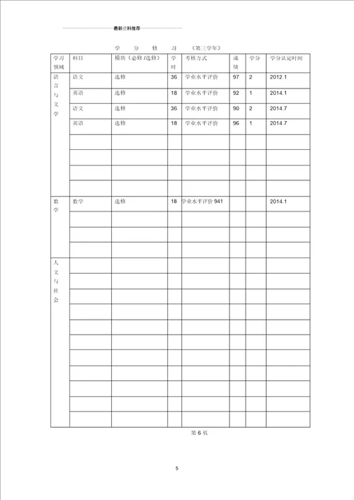 高中学生学籍档案填写样表