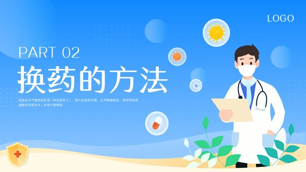 蓝色卡通气管切开换药流程PPT模板宣传PPT动态PPT