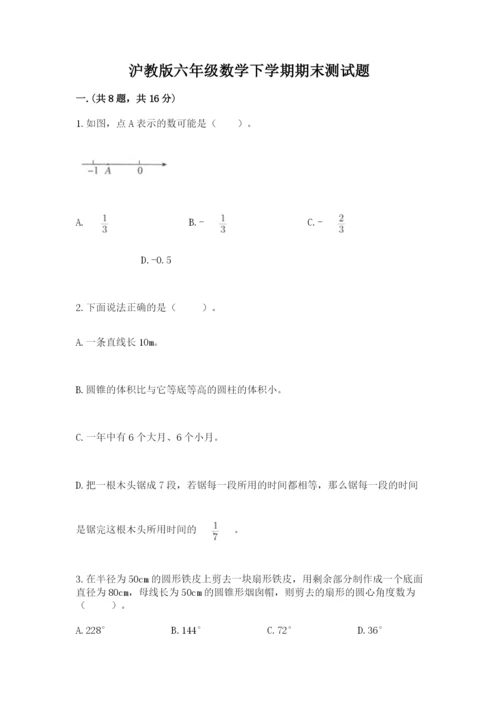 沪教版六年级数学下学期期末测试题及完整答案【典优】.docx