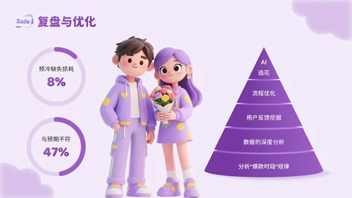 紫色3D风心动告白礼七夕鲜花店促销活动PPT模板