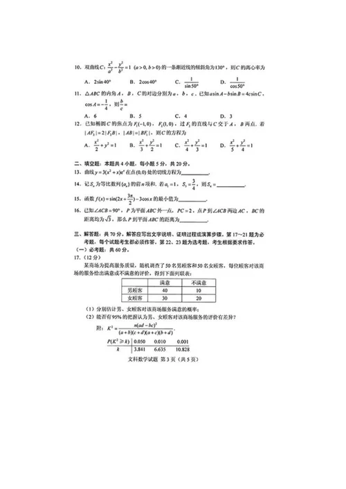 2019年全国统一考试文科数学1卷word模板