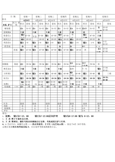 护理人员排班表