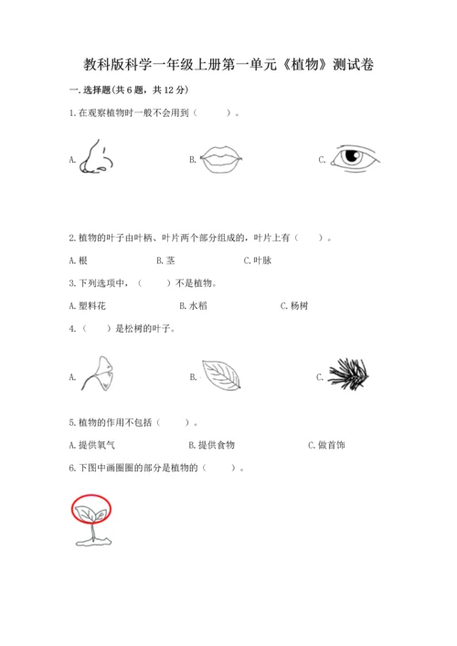 教科版科学一年级上册第一单元《植物》测试卷附参考答案（精练）.docx