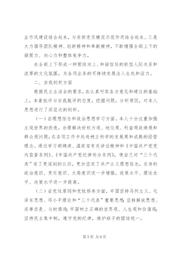 银行民主生活会剖析材料.docx