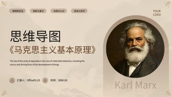 黄色中国风《马克思主义基本原理》思维导图PPT